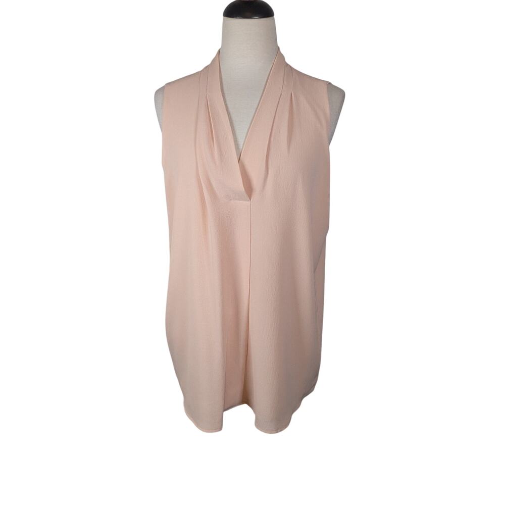 Calvin Klein Large Pale Pink Tunic Blouse V-neck Sleeveless Professional Top